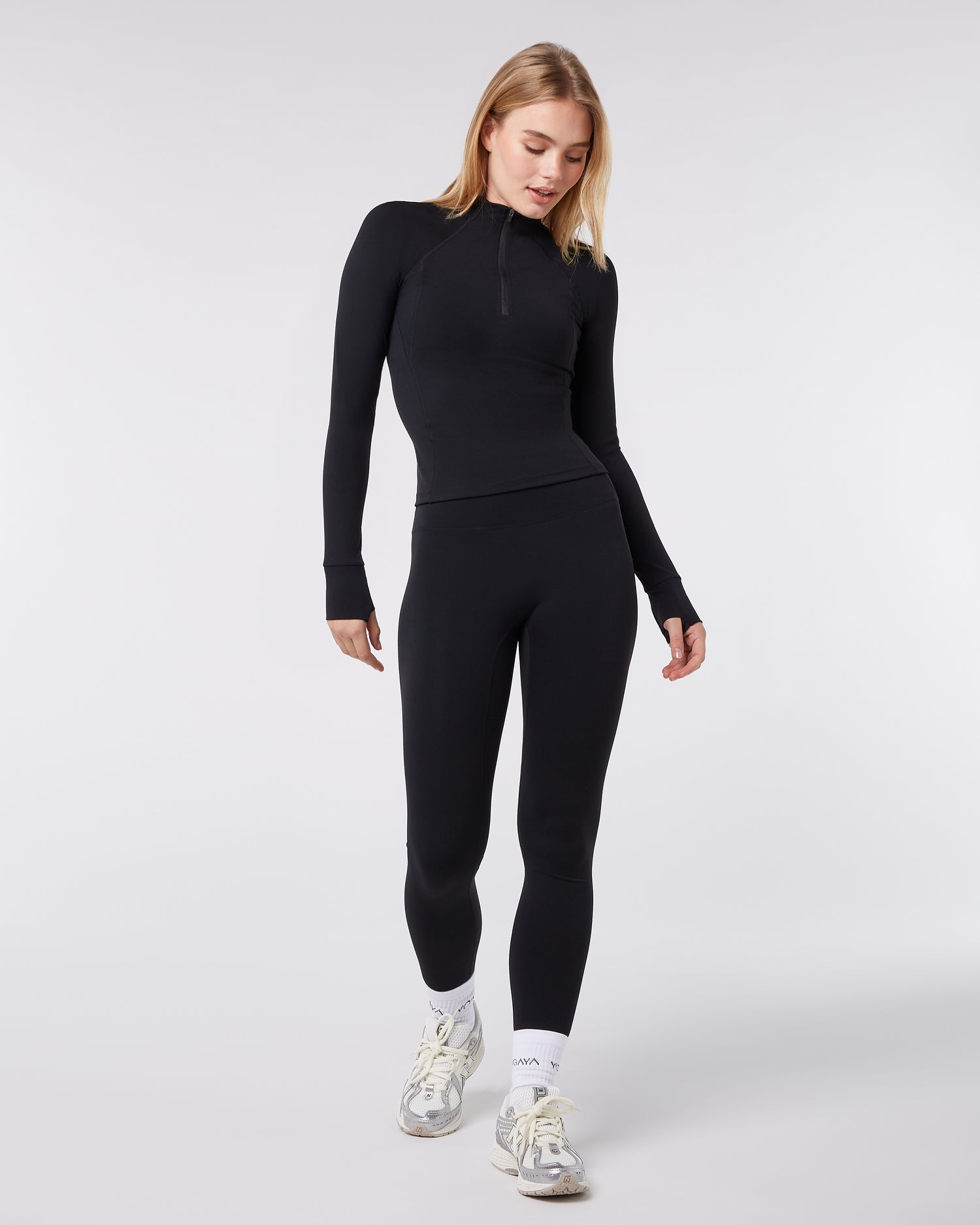 Quarter Zip Long Sleeve Top - Black