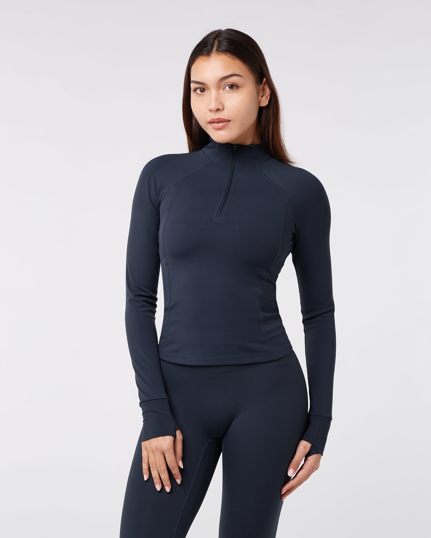 Quarter Zip Long Sleeve Top - Deep Ocean Blue